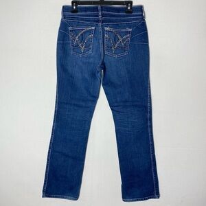 Wrangler Q Baby Med Wash Mid Rise No Gap Waistband Boot Cut Western Jeans 8